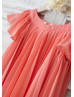 Coral Pleated Chiffon Knee Length Flower Girl Dress